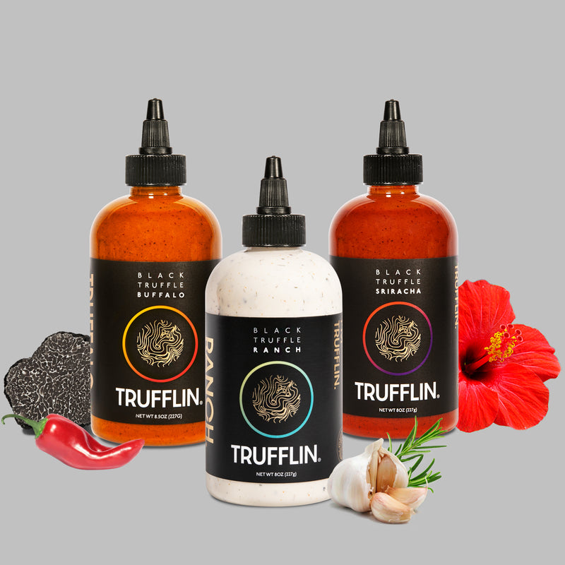 TRUFFLIN® Gourmet Sauce Trio Gift Set 3x 8.5oz (Organic Black Truffle Ranch, Truffle Buffalo, Black Truffle Sriracha)